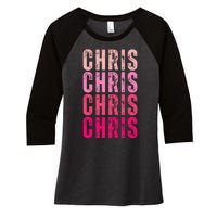 I Love Chris First Name Chris Vintage Women's Tri-Blend 3/4-Sleeve Raglan Shirt