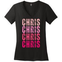 I Love Chris First Name Chris Vintage Women's V-Neck T-Shirt