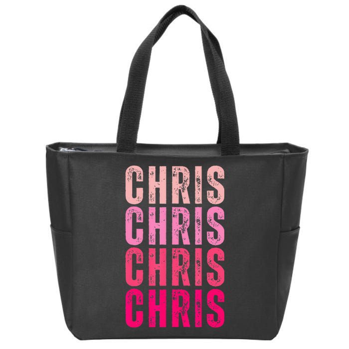 I Love Chris First Name Chris Vintage Zip Tote Bag