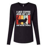 I Like Coffee And My Cat And Maybe 3 People Vintage Womens Cotton Relaxed Long Sleeve T-Shirt