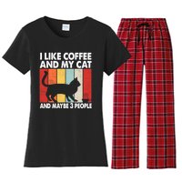 I Like Coffee And My Cat And Maybe 3 People Vintage Women's Flannel Pajama Set