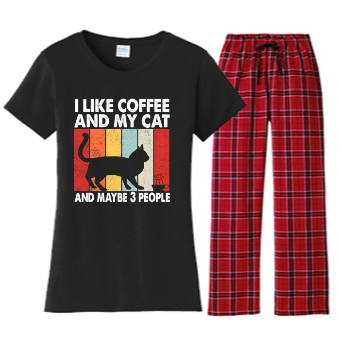 I Like Coffee And My Cat And Maybe 3 People Vintage Women's Flannel Pajama Set