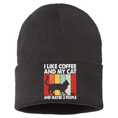 I Like Coffee And My Cat And Maybe 3 People Vintage Sustainable Knit Beanie