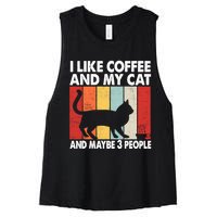 I Like Coffee And My Cat And Maybe 3 People Vintage Women's Racerback Cropped Tank