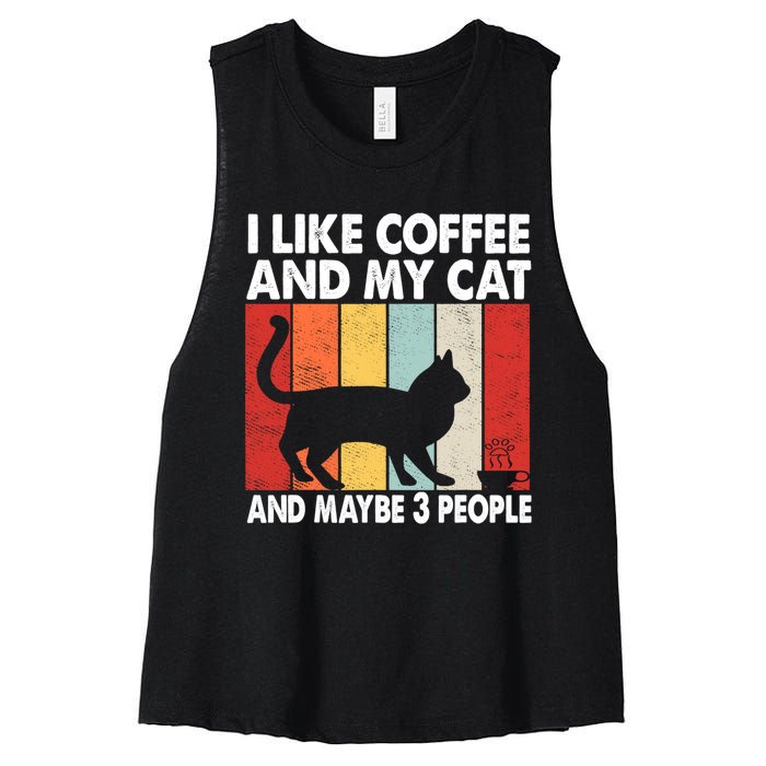 I Like Coffee And My Cat And Maybe 3 People Vintage Women's Racerback Cropped Tank