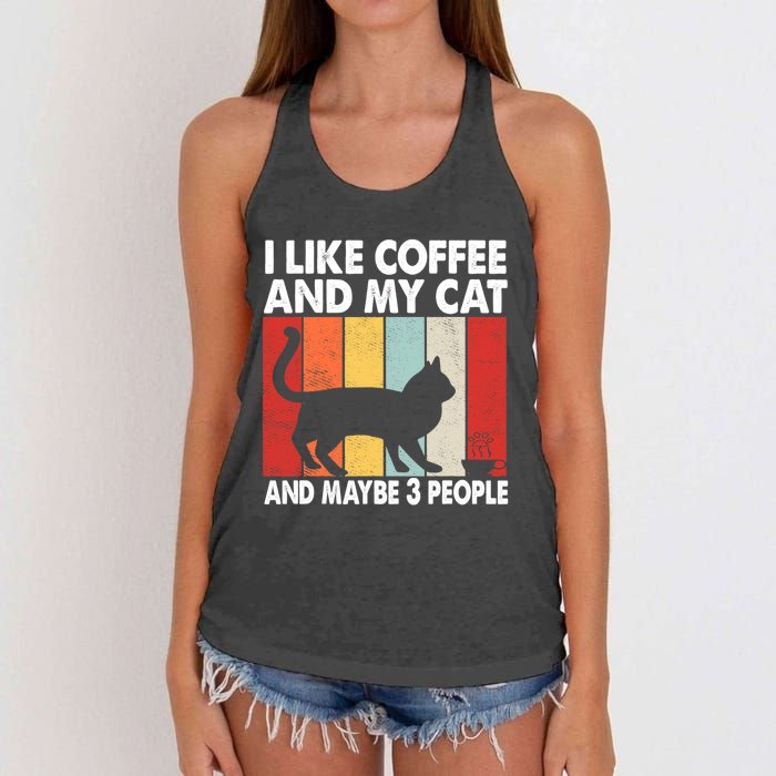 I Like Coffee And My Cat And Maybe 3 People Vintage Women's Knotted Racerback Tank