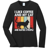 I Like Coffee And My Cat And Maybe 3 People Vintage Ladies Long Sleeve Shirt