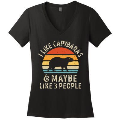 I Like Capybaras and Maybe 3 People Funny Capybara Lover  Women's V-Neck T-Shirt