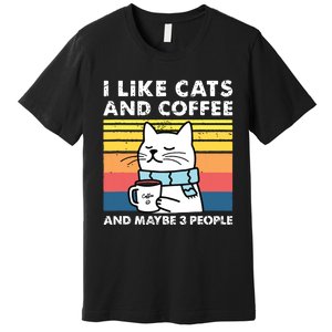 I Like Cats And Coffee And Maybe 3 People Funny Love Cats Premium T-Shirt