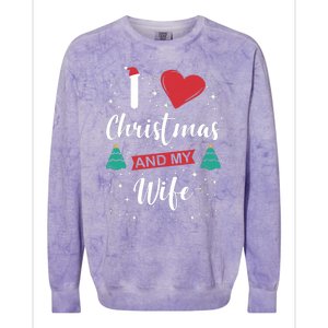 I Love Christmas And My Wife I Snowflakes Xmas Tree Colorblast Crewneck Sweatshirt