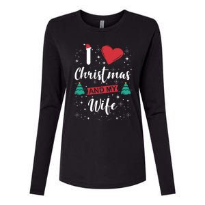 I Love Christmas And My Wife I Snowflakes Xmas Tree Womens Cotton Relaxed Long Sleeve T-Shirt