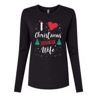 I Love Christmas And My Wife I Snowflakes Xmas Tree Womens Cotton Relaxed Long Sleeve T-Shirt