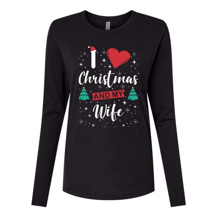 I Love Christmas And My Wife I Snowflakes Xmas Tree Womens Cotton Relaxed Long Sleeve T-Shirt