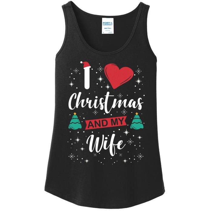 I Love Christmas And My Wife I Snowflakes Xmas Tree Ladies Essential Tank