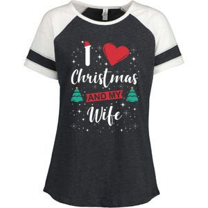 I Love Christmas And My Wife I Snowflakes Xmas Tree Enza Ladies Jersey Colorblock Tee