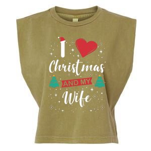 I Love Christmas And My Wife I Snowflakes Xmas Tree Garment-Dyed Women's Muscle Tee