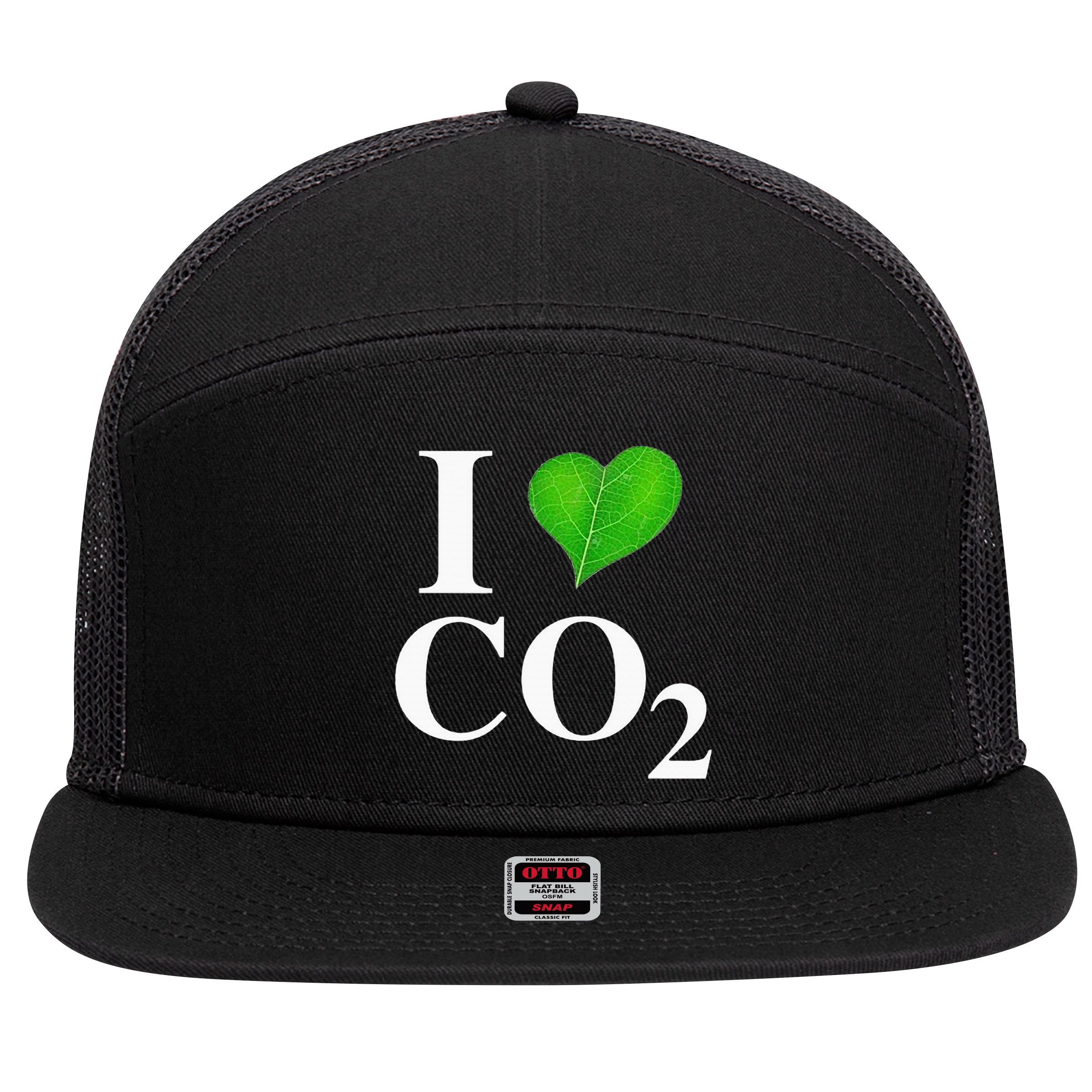I Love Co2 Carbon Dioxide Climate Change Hoax Global Warming 7 Panel Mesh Trucker Snapback Hat