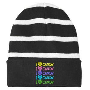 I Love Candy I Love Candy Sweets Lover Striped Beanie with Solid Band