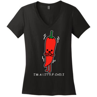 IM Little Chili Funny Saying Pepper Food Pun Women's V-Neck T-Shirt