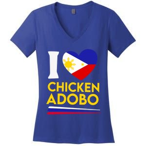 I Love Chicken Adobo Filipino Food Flag Map Pride Cute Gift Women's V-Neck T-Shirt