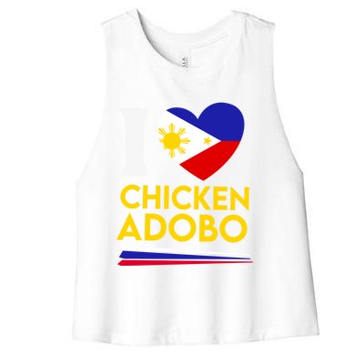 I Love Chicken Adobo Filipino Food Flag Map Pride Cute Gift Women's Racerback Cropped Tank