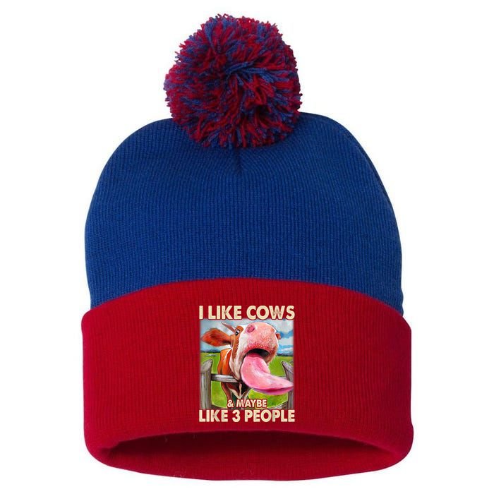 I Like Cows And Maybe Like 3 People Cow Lover Farmer Pom Pom 12in Knit Beanie