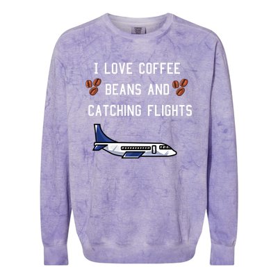 I Love Coffee Beans And Catching Flights Design Meaningful Gift Colorblast Crewneck Sweatshirt