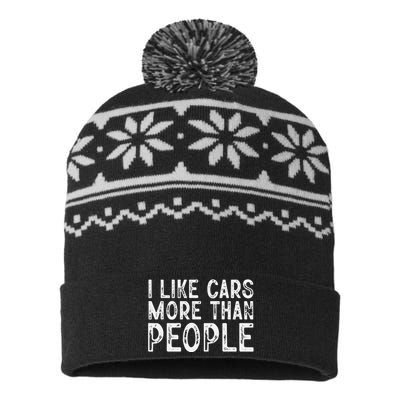 I Like Cars More Than People Funny Car Lover USA-Made Snowflake Beanie