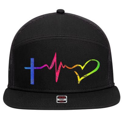 Inspirational Love Christian Heartbeat Scripture 7 Panel Mesh Trucker Snapback Hat