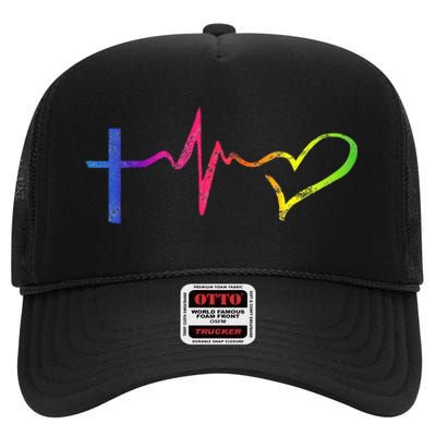 Inspirational Love Christian Heartbeat Scripture High Crown Mesh Back Trucker Hat