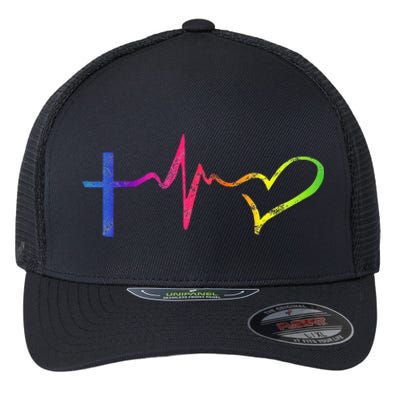 Inspirational Love Christian Heartbeat Scripture Flexfit Unipanel Trucker Cap