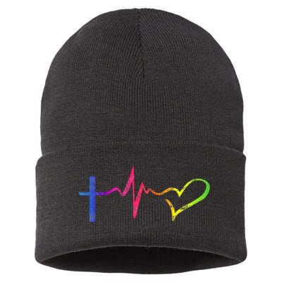 Inspirational Love Christian Heartbeat Scripture Sustainable Knit Beanie