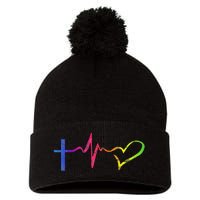 Inspirational Love Christian Heartbeat Scripture Pom Pom 12in Knit Beanie