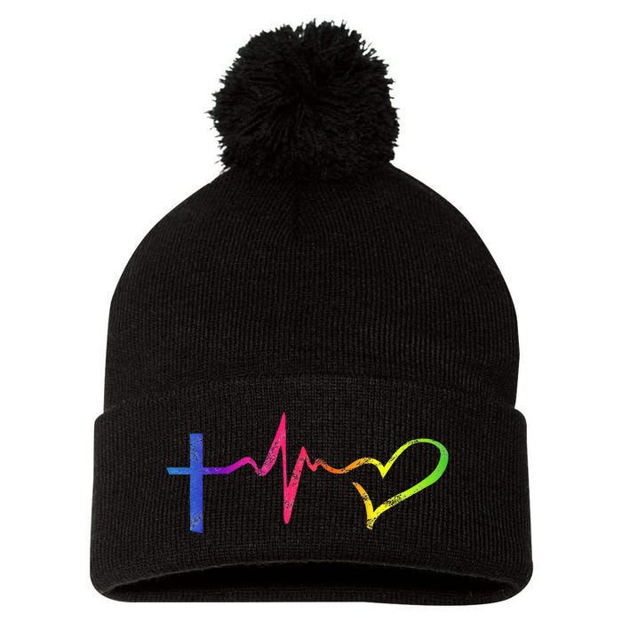 Inspirational Love Christian Heartbeat Scripture Pom Pom 12in Knit Beanie