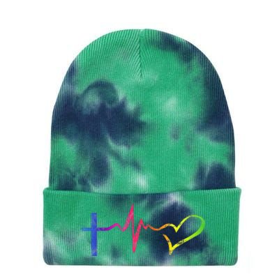 Inspirational Love Christian Heartbeat Scripture Tie Dye 12in Knit Beanie