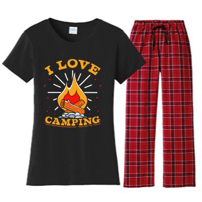 I Love Camping Lover Camp Campsite Camper Women's Flannel Pajama Set