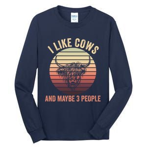 I Like Cows And Maybe 3 People Retro Highland Scottish Cow Tall Long Sleeve T-Shirt