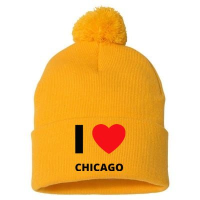 I Love Chicago Heart Illinois Love Fan Apparel Pom Pom 12in Knit Beanie