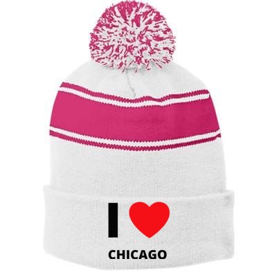 I Love Chicago Heart Illinois Love Fan Apparel Stripe Pom Pom Beanie