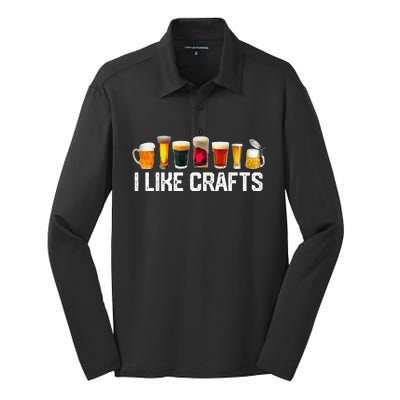 I Like Crafts Craft Beer Microbrew Hops Funny Silk Touch Performance Long Sleeve Polo