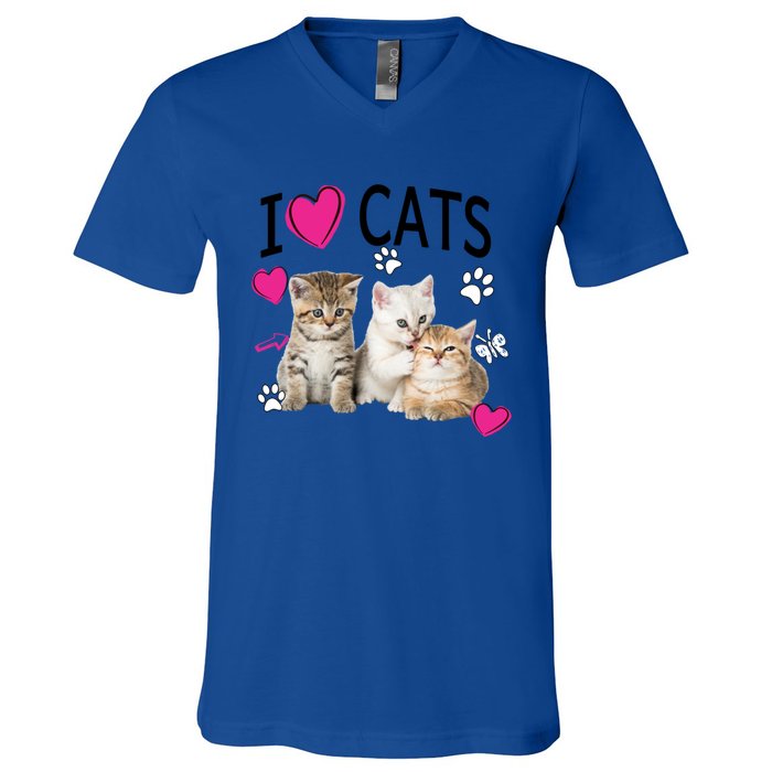 I Love Cats Gift Cat Lover Tee Gift I Love Kittens Gift Cool Gift V-Neck T-Shirt