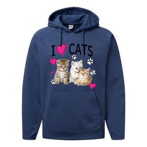 I Love Cats Gift Cat Lover Tee Gift I Love Kittens Gift Cool Gift Performance Fleece Hoodie