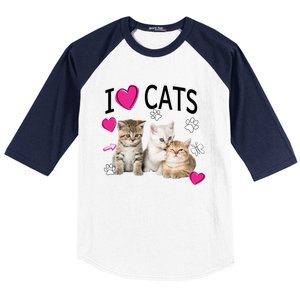 I Love Cats Gift Cat Lover Tee Gift I Love Kittens Gift Cool Gift Baseball Sleeve Shirt