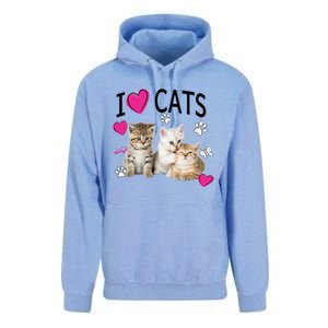 I Love Cats Gift Cat Lover Tee Gift I Love Kittens Gift Cool Gift Unisex Surf Hoodie