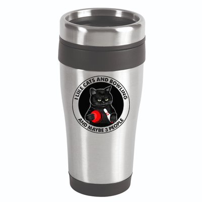 I Like Cats And Bowling And Maybe 3 People Funny Cat Lovers 16oz Travel Tumbler