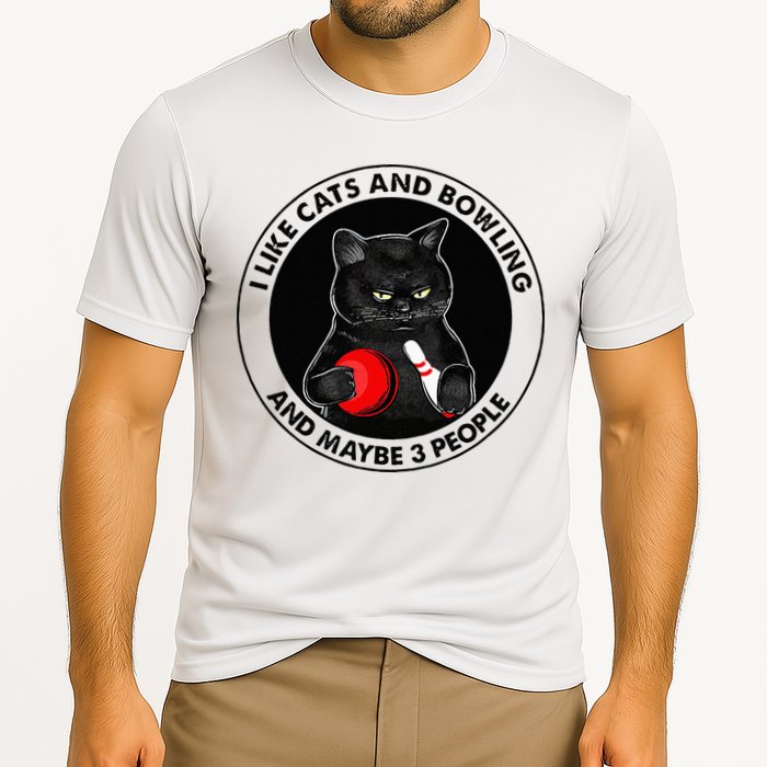 I Like Cats And Bowling And Maybe 3 People Funny Cat Lovers Cooling Performance Crew T-Shirt