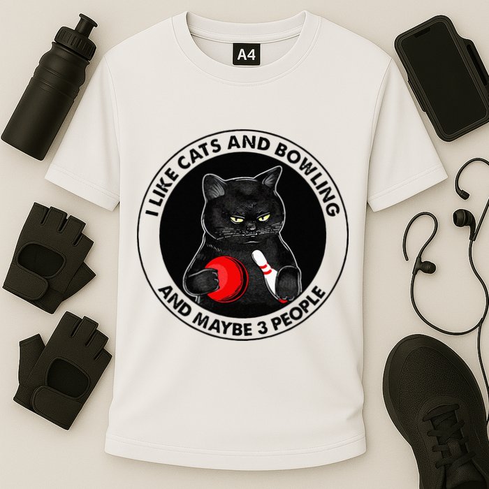 I Like Cats And Bowling And Maybe 3 People Funny Cat Lovers Cooling Performance Crew T-Shirt