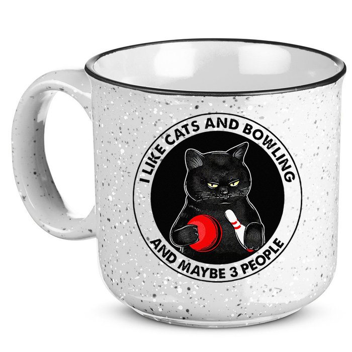 I Like Cats And Bowling And Maybe 3 People Funny Cat Lovers 15oz Campfire Ceramic Mug