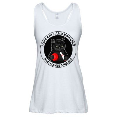 I Like Cats And Bowling And Maybe 3 People Funny Cat Lovers Ladies Essential Flowy Tank