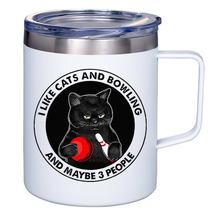 I Like Cats And Bowling And Maybe 3 People Funny Cat Lovers 12oz Stainless Steel Coffee Mug